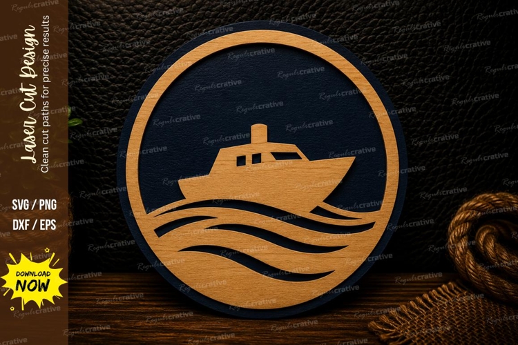 Motorboat Round Laser Cut SVG Design motorboat svg, speed