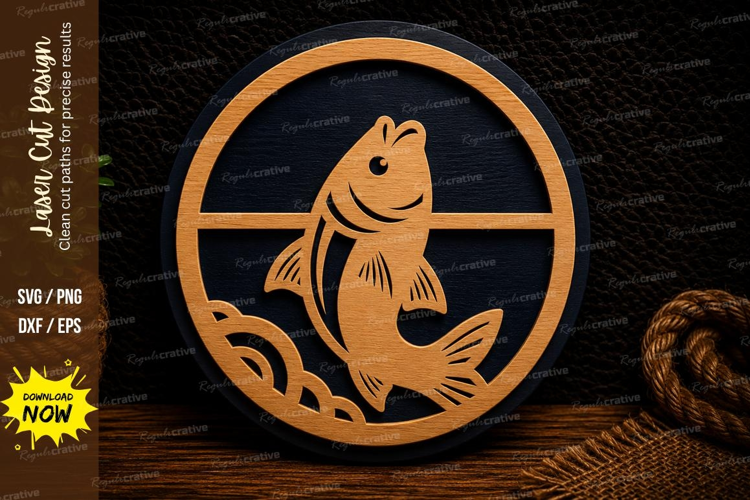 Jumping Fish Round Laser Cut SVG Design fish svg, jumping