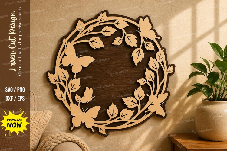 Butterfly Leaf Circle Wreath laser cut svg File butterfly example image 1