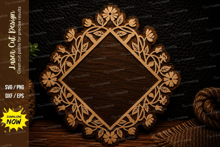 Floral Diamond Frame Laser Cut SVG Design floral diamond fra