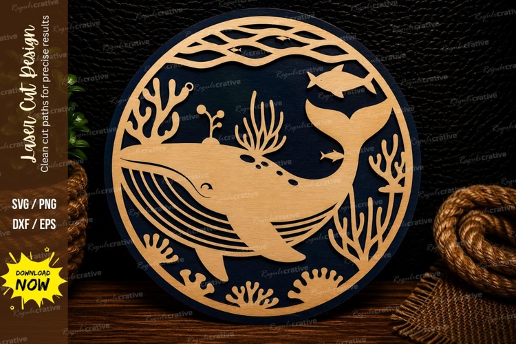 Whale Ocean Round Laser Cut SVG Design whale svg, ocean whal