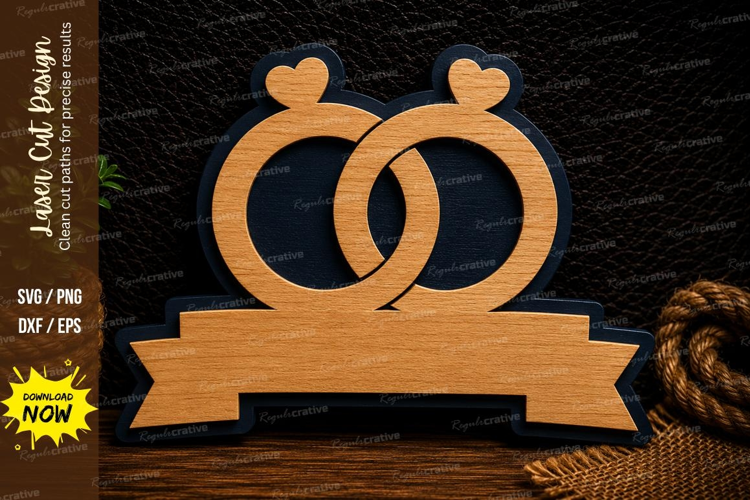Wedding Rings Name Plate Laser Cut SVG Design wedding rings