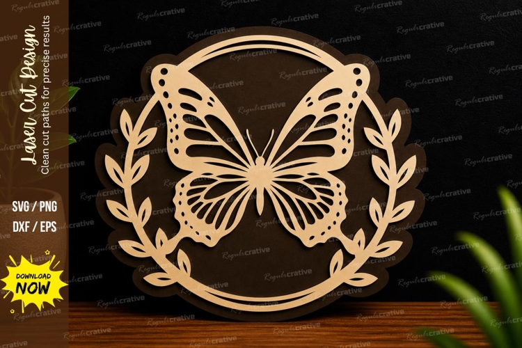 Butterfly Laurel Frame laser cut svg File butterfly laurel example image 1
