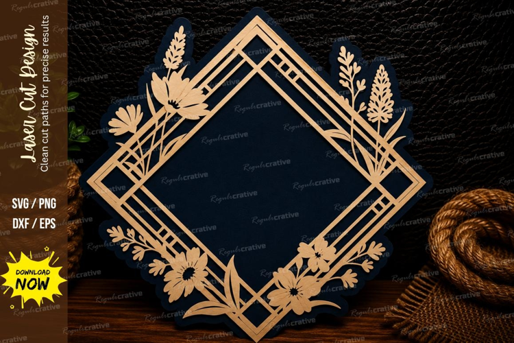 Floral Diamond Frame Laser Cut SVG Design floral frame svg,