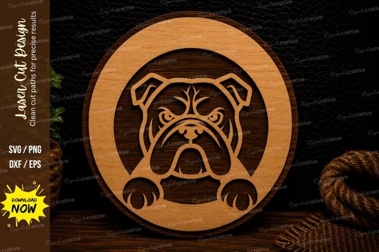 Bulldog Round Laser Cut SVG Design bulldog svg, bulldog face example image 1