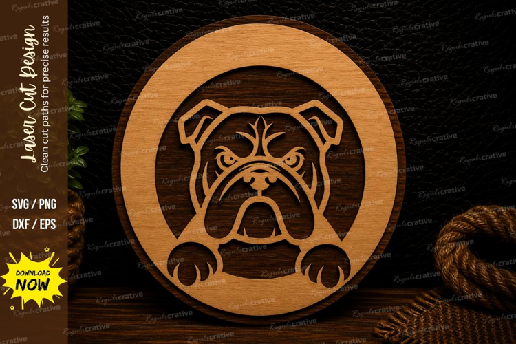 Bulldog Round Laser Cut SVG Design bulldog svg, bulldog face