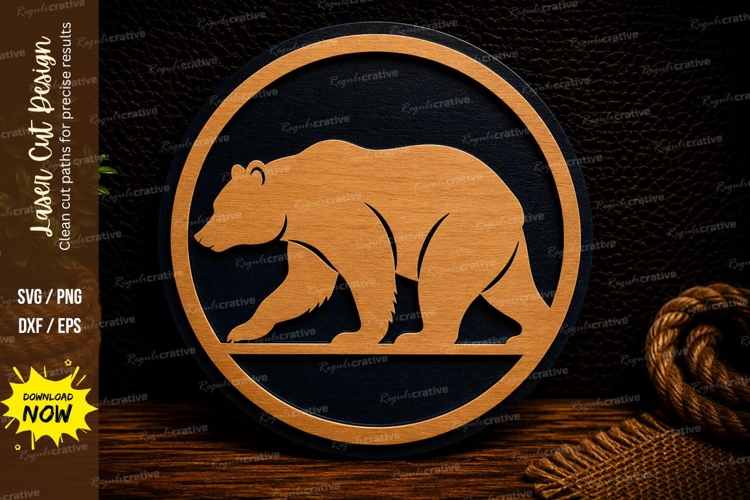 Bear Round Wildlife Laser Cut SVG Design bear svg, bear silh