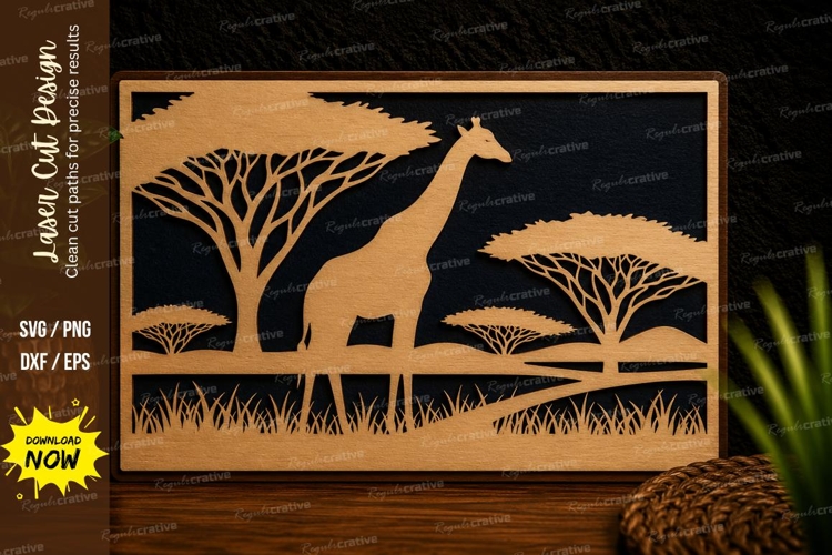 Giraffe Safari Landscape Laser Cut SVG Design giraffe svg