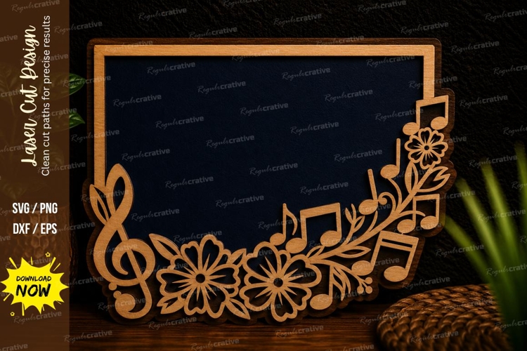 Music Floral Frame Laser Cut SVG Design music frame svg,