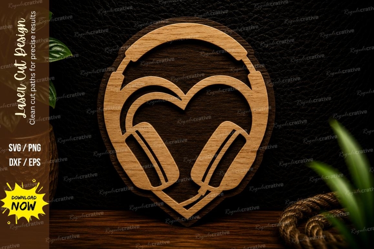 Headphones Heart Laser Cut SVG Design headphones svg, music