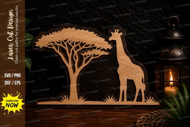 Giraffe Safari Scene Laser Cut SVG Design giraffe svg, safar