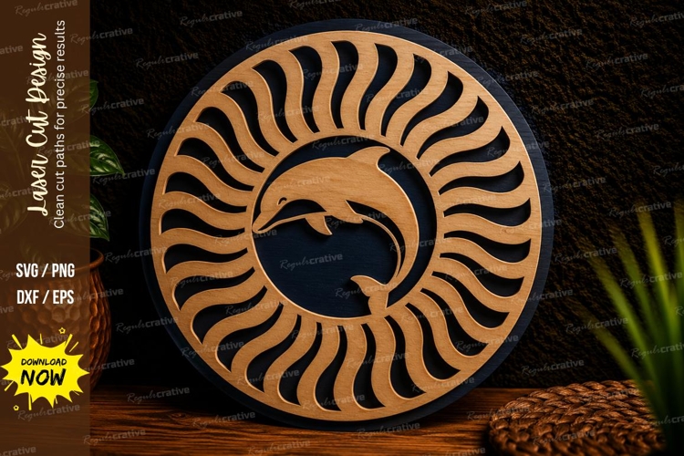 Dolphin Sun Round Laser Cut SVG Design dolphin svg, dolphin