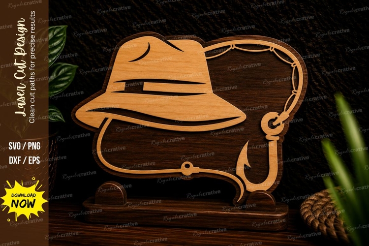 Fishing Hat and Hook Laser Cut SVG Design fishing svg, fishi