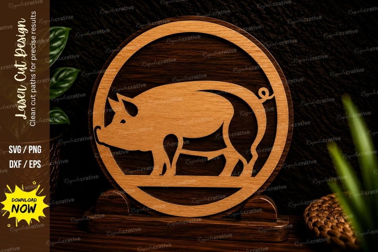 Pig Round Farm Animal Laser Cut SVG Design pig svg, pig silh