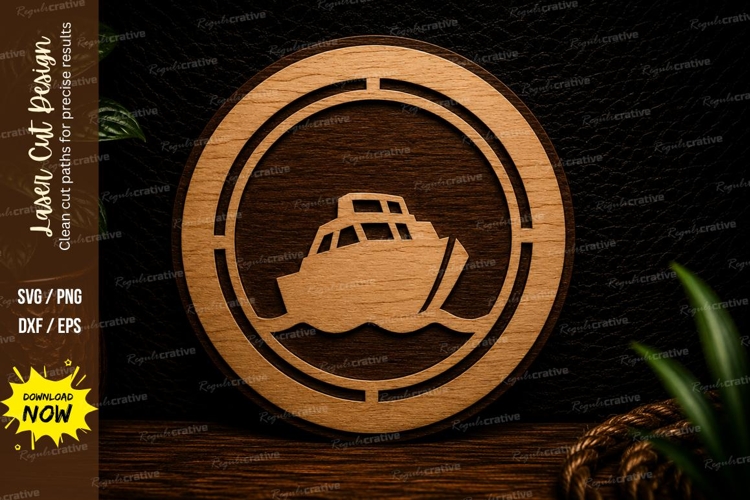 Fishing Boat Round Laser Cut SVG Design fishing boat svg
