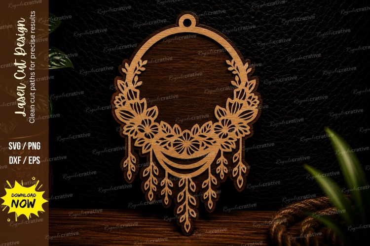 Floral Dreamcatcher Ornament Laser Cut SVG Design dreamcatch