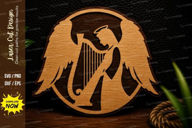 Angel with Harp Laser Cut SVG Design angel svg, angel harp example image 1
