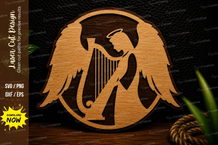 Angel with Harp Laser Cut SVG Design angel svg, angel harp