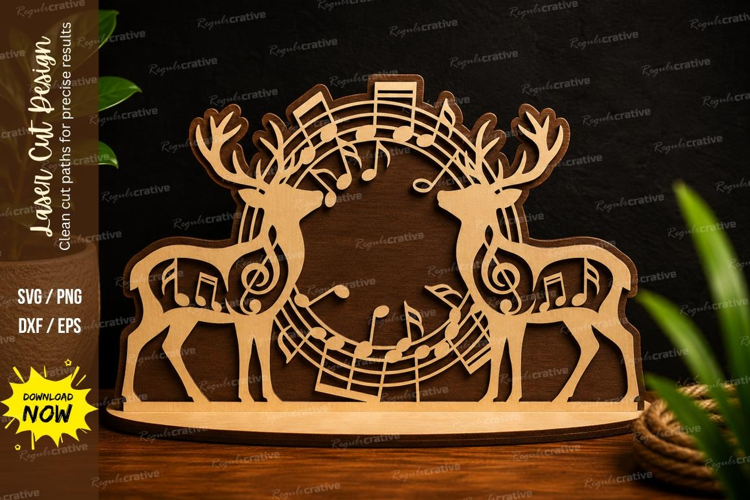 Deer Music Wreath Laser Cut SVG Design deer svg, reindeer