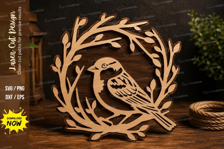 Bird in Laurel Wreath Laser Cut SVG Design bird svg, bird