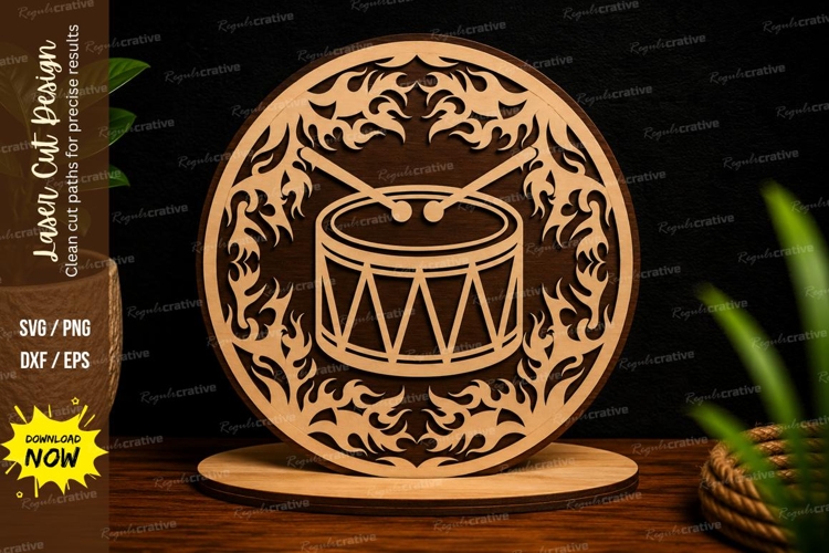 Decorative Drum Mandala Laser Cut SVG Design drum svg, drum