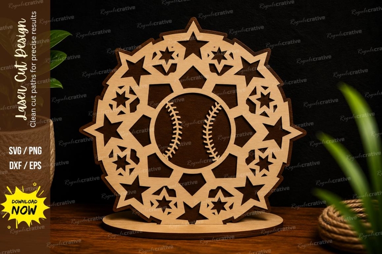 Baseball Stars Wreath Laser Cut SVG Design baseball svg, bas