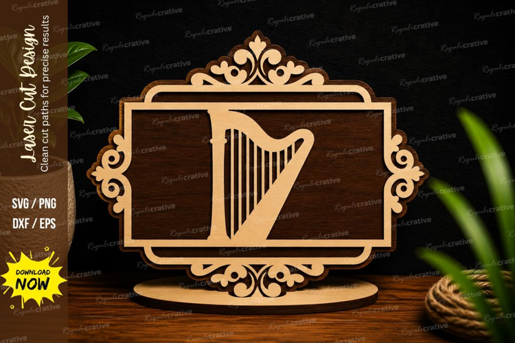Harp Name Plate Laser Cut SVG Design harp svg, harp name