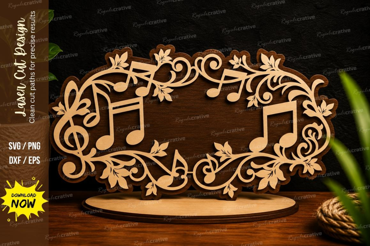 Music Notes Floral Frame Laser Cut SVG Design music frame sv