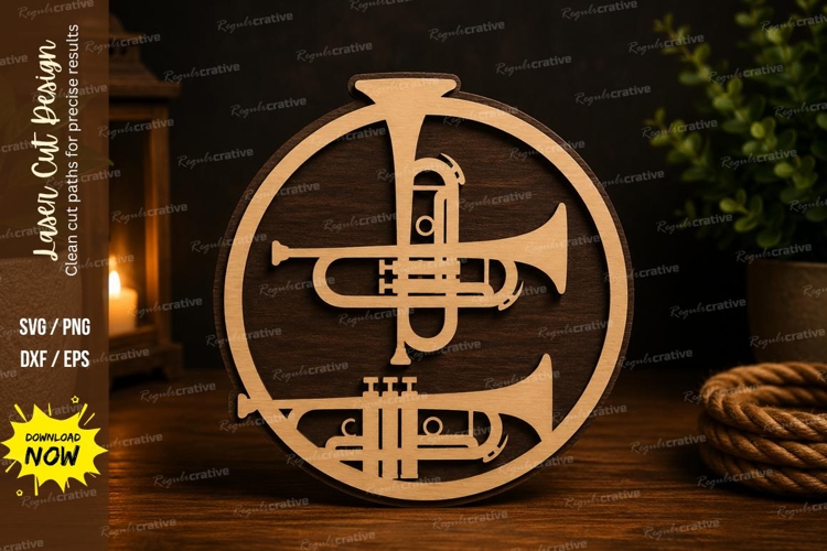 Trumpet Circle Laser Cut SVG Design trumpet svg, trumpet