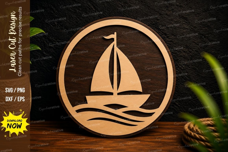 Sailboat Circle Laser Cut SVG Design sailboat svg, sailboat