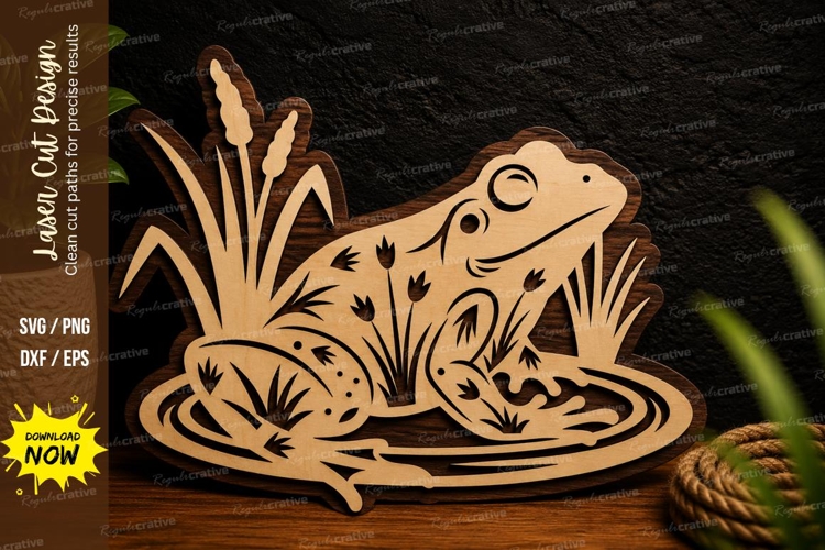 Frog on Lily Pad Laser Cut SVG Design frog svg, frog on lily