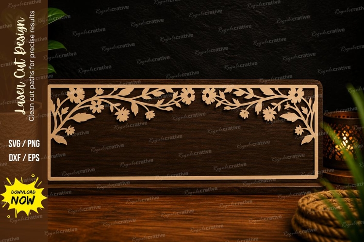 Floral Corner Border Nameplate Laser Cut SVG Design floral
