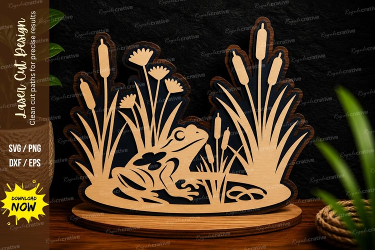 Frog in Reeds Laser Cut SVG Design frog reeds svg, frog pond