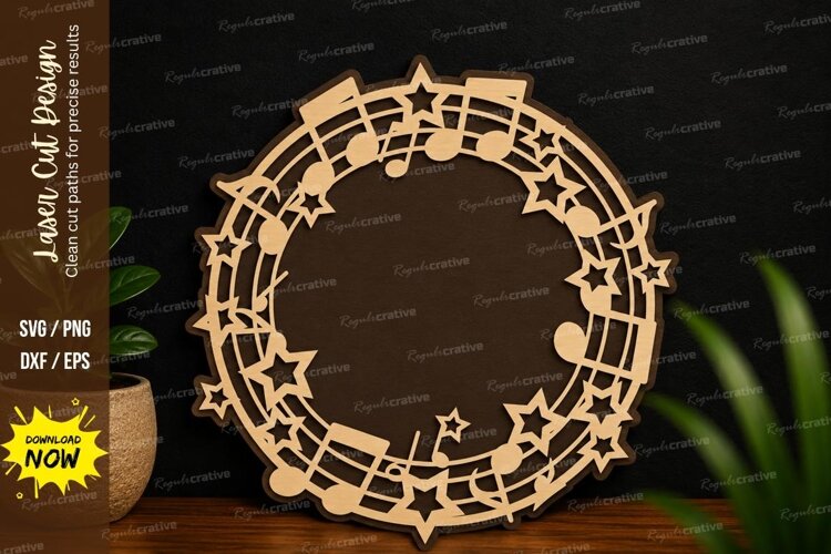 Music Star Wreath Laser Cut Svg Design music wreath svg example image 1