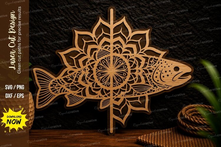 Mandala Fish Laser Cut Svg Design mandala fish svg, fish orn example image 1