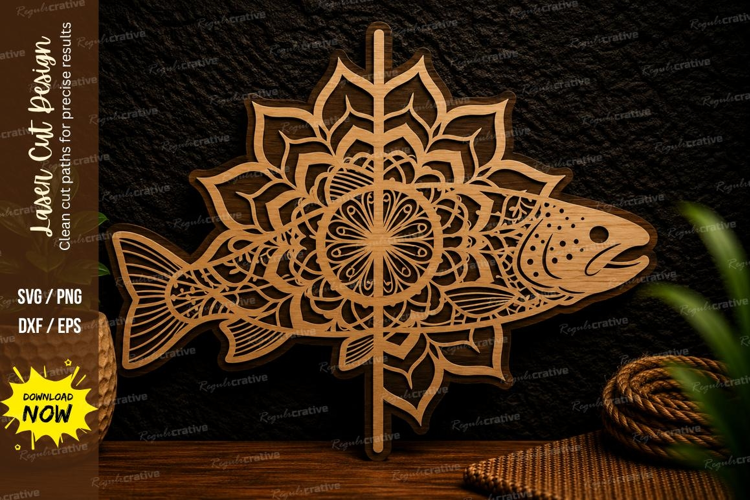 Mandala Fish Laser Cut Svg Design mandala fish svg, fish orn