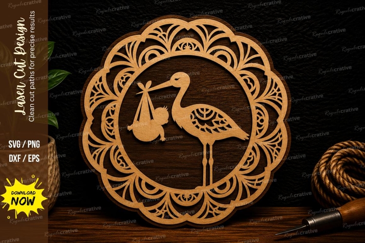 Stork Mandala Laser Cut Svg Design stork svg, stork mandala,