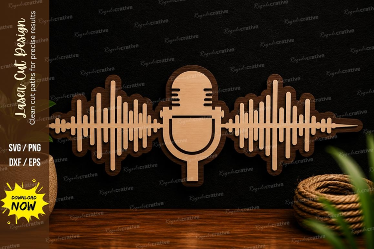 Microphone Soundwave Laser Cut Svg Design microphone svg,