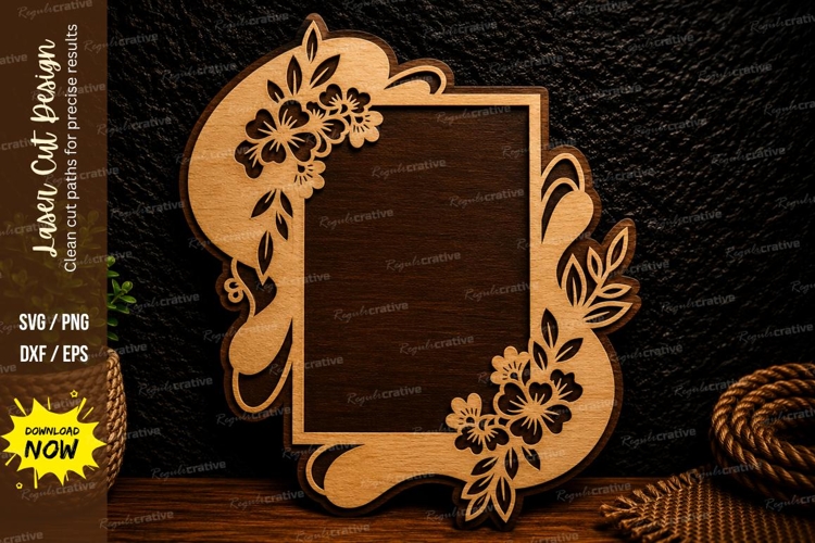 Floral Rectangle Frame Laser Cut Svg Design floral frame svg
