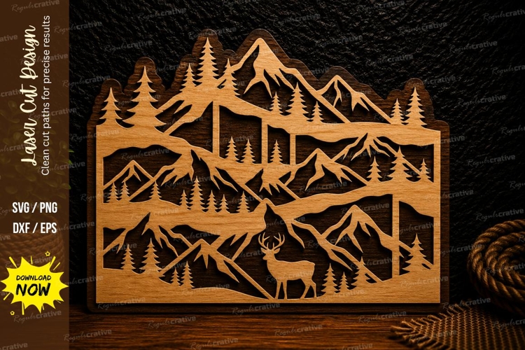 Mountain Deer Forest Landscape Laser Cut Svg Design mountain