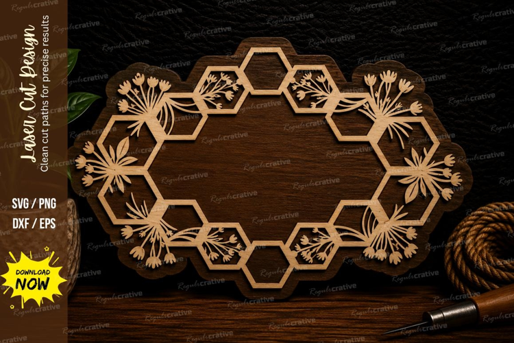 Honeycomb Floral Frame Laser Cut Svg Design honeycomb floral