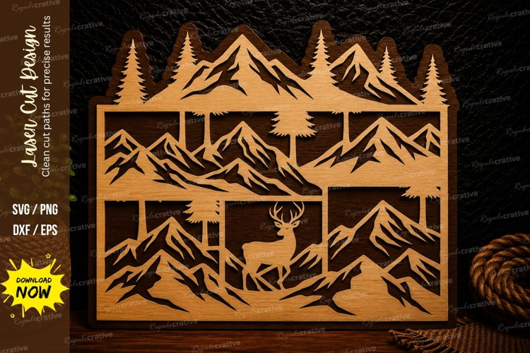 Deer Mountain Forest Panel Laser Cut Svg Design deer forest