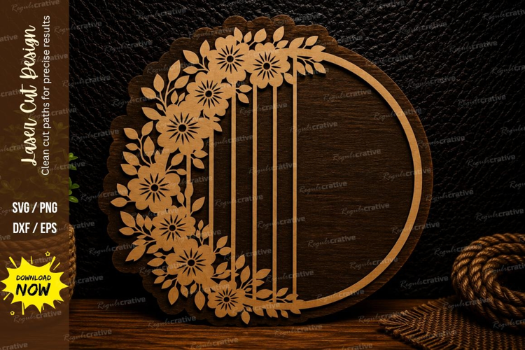 Floral Harp Frame Laser Cut Svg Design floral harp frame svg