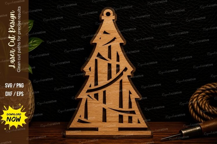 Abstract Christmas Tree Ornament Laser Cut Svg Design abstra example image 1