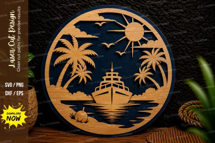 Tropical Boat Island Laser Cut Svg Design tropical boat svg