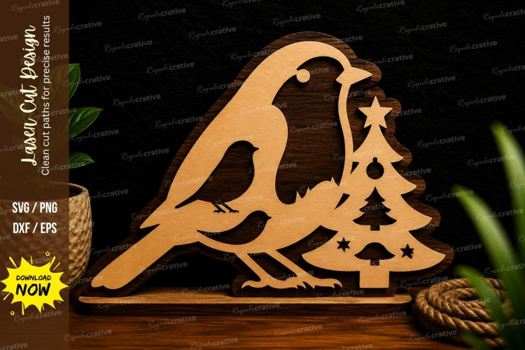 Cardinal And Christmas Tree Laser Cut Svg Design cardinal