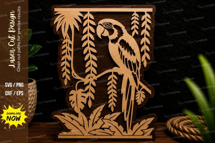 Parrot Jungle Scene Laser Cut Svg Design parrot svg, tropica