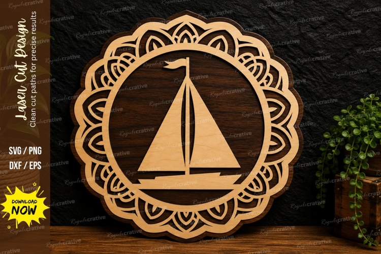 Sailboat Mandala Laser Cut Svg Design sailboat mandala svg