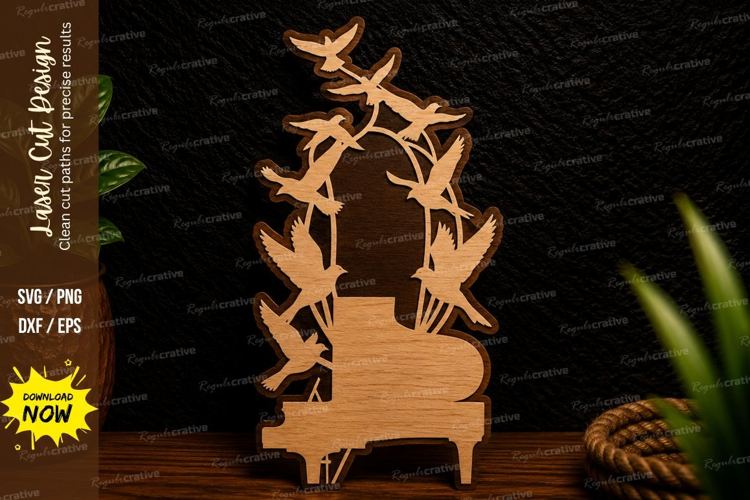 Grand Piano Birds Laser Cut Svg Design piano birds svg