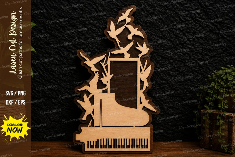 Piano Birds Heart Laser Cut Svg Design piano birds svg, pian